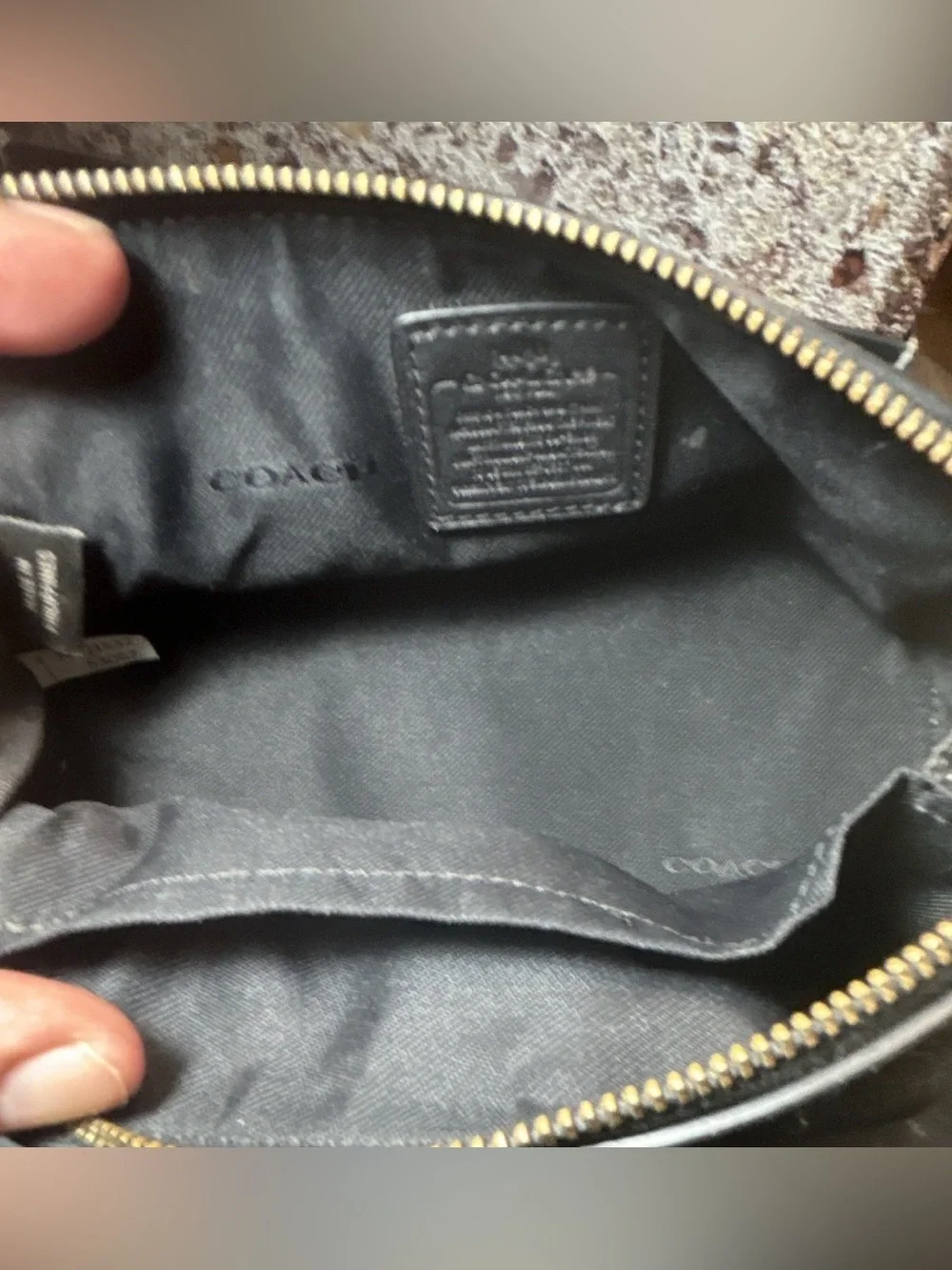 Coach Black Leather Zip Cosmetic Case with Gold Hardware